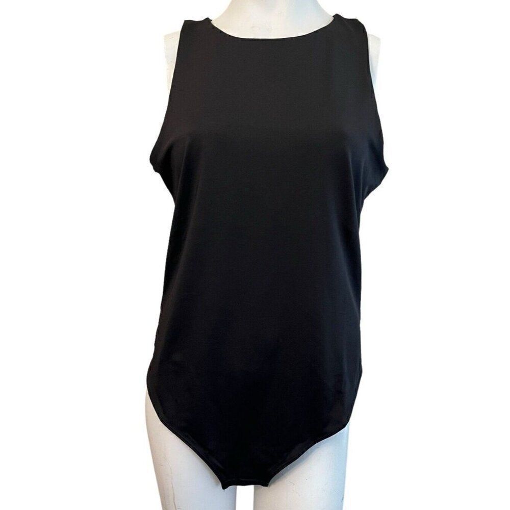 Women's XL Black Bodysuit Top Sleeveless Snaps Stretch Blouse Comfort Casual NWT